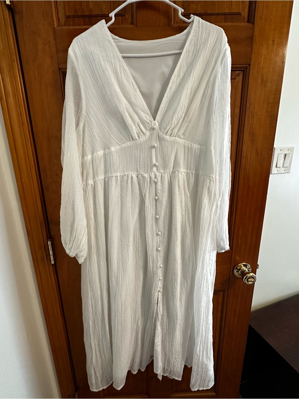 Women's White Button-Front V-Neck Dress